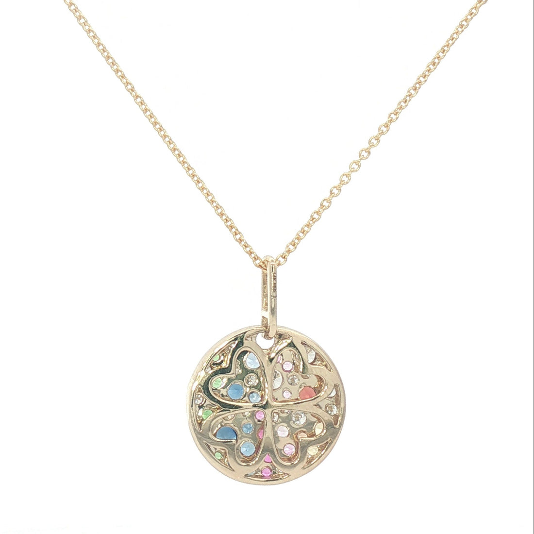 14K Yellow Gold Rainbow Sapphire and Diamond Confetti Pendant Necklace