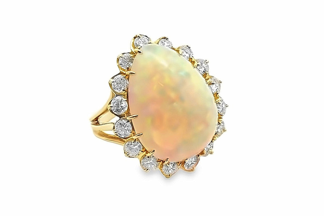 Pear Opal Ring with Diamonds