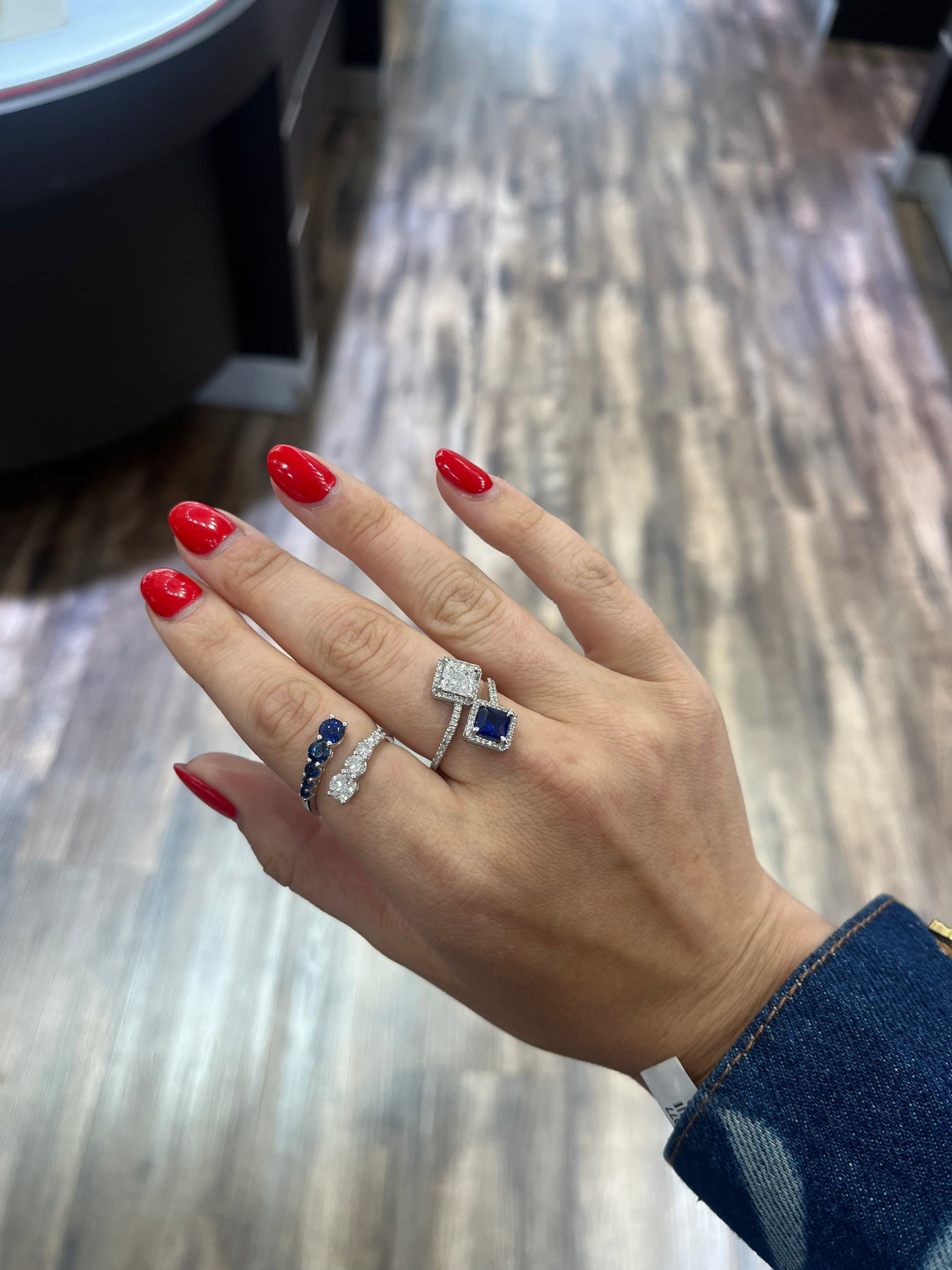 Lab Grown Diamond and Sapphire Halo Bypass Ring – Landsberg Jewelers