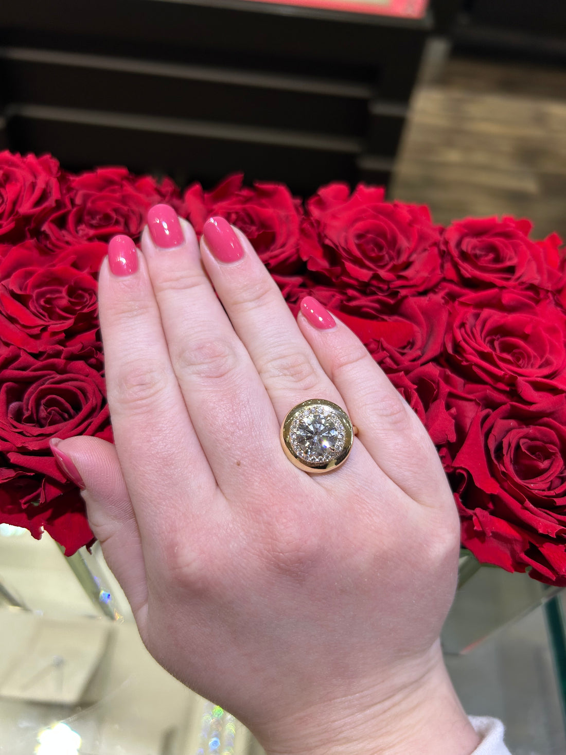 14K Yellow Gold Lab Diamond Button Ring