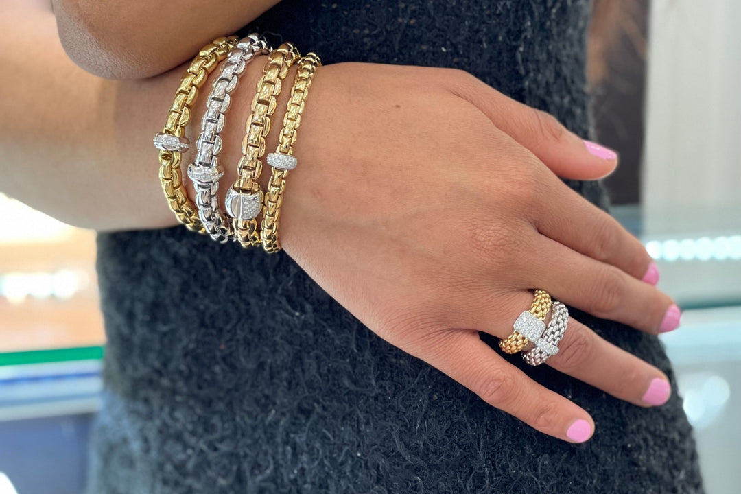 FOPE 'EKA' Large Gold Link Diamond Stretchy Bracelet – Landsberg