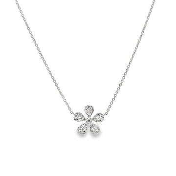 Medium Solo Baguette & Round Diamond Flower Necklace