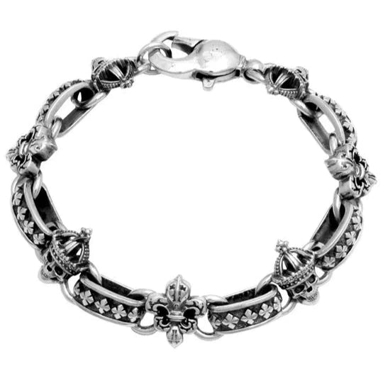 アクセサリー king baby King Baby Skull and Fleur de Lis Link Bracelet – Landsberg Jewelers