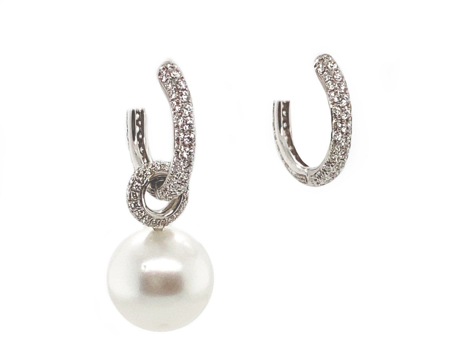 The GLD Shop Pave Huggie Pearl Drop Earrings