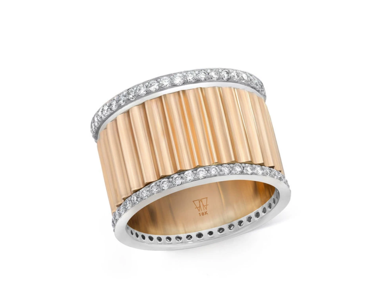 CLIVE 18K ROSE GOLD AND DIAMOND EDGE FLUTED CUFF BANGLE