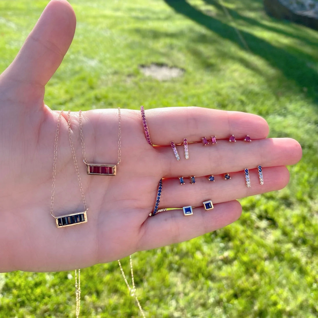 Rachel Reid Ombre Blue Sapphire Bar Stud Earrings