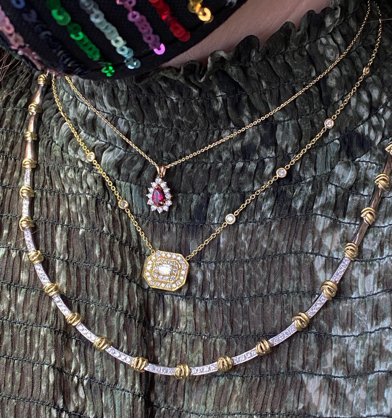 Diamond Halo Ruby Pear Pendant Necklace